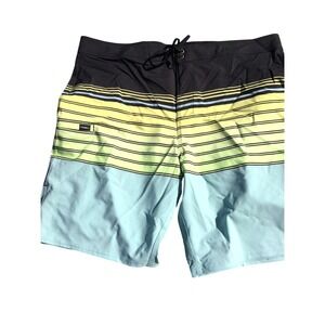 O'Neill Mens Boardshorts Swimsuit Trunks 36 Green Yellow Blue Striped